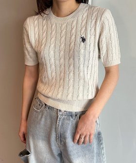 【ラナン/Ranan】の【U.S. POLO ASSN.】ワンポイント半袖ケーブルニット 人気、トレンドファッション・服の通販 founy(ファニー) ファッション Fashion レディースファッション WOMEN トップス・カットソー Tops/Tshirt ニット Knit Tops イタリア Italy 春 Spring 秋 Autumn/Fall 腕時計 Watch コレクション Collection コンパクト Compact シンプル Simple スタイリッシュ Stylish トレンド Trend 半袖 Short Sleeve メンズ Mens リアル Real ワンポイント One Point S/S・春夏 Ss・Spring/Summer 夏 Summer |ID:prp329100004063680