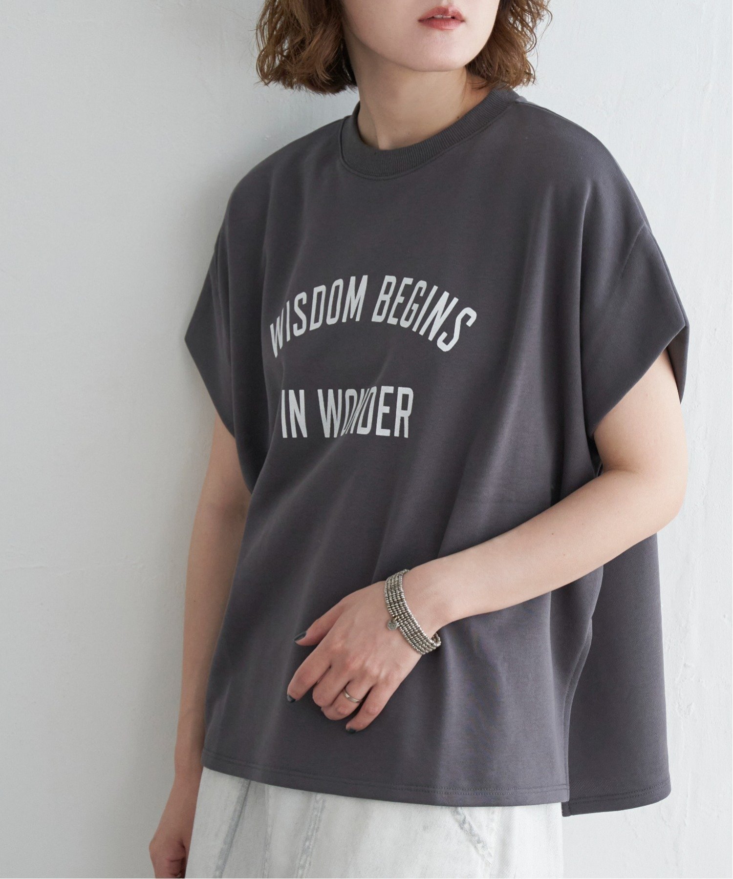 【ノッチ/notch】のフレンチスリーブボックスTシャツ インテリア・キッズ・メンズ・レディースファッション・服の通販 founy(ファニー) 　ファッション　Fashion　レディースファッション　WOMEN　トップス・カットソー　Tops/Tshirt　シャツ/ブラウス　Shirts/Blouses　ロング / Tシャツ　T-Shirts　スリット　Slit　スリーブ　Sleeve　バランス　Balance　フレンチ　French　ボックス　Box　ダークグレイ|ID: prp329100004066293 ipo3291000000028792530