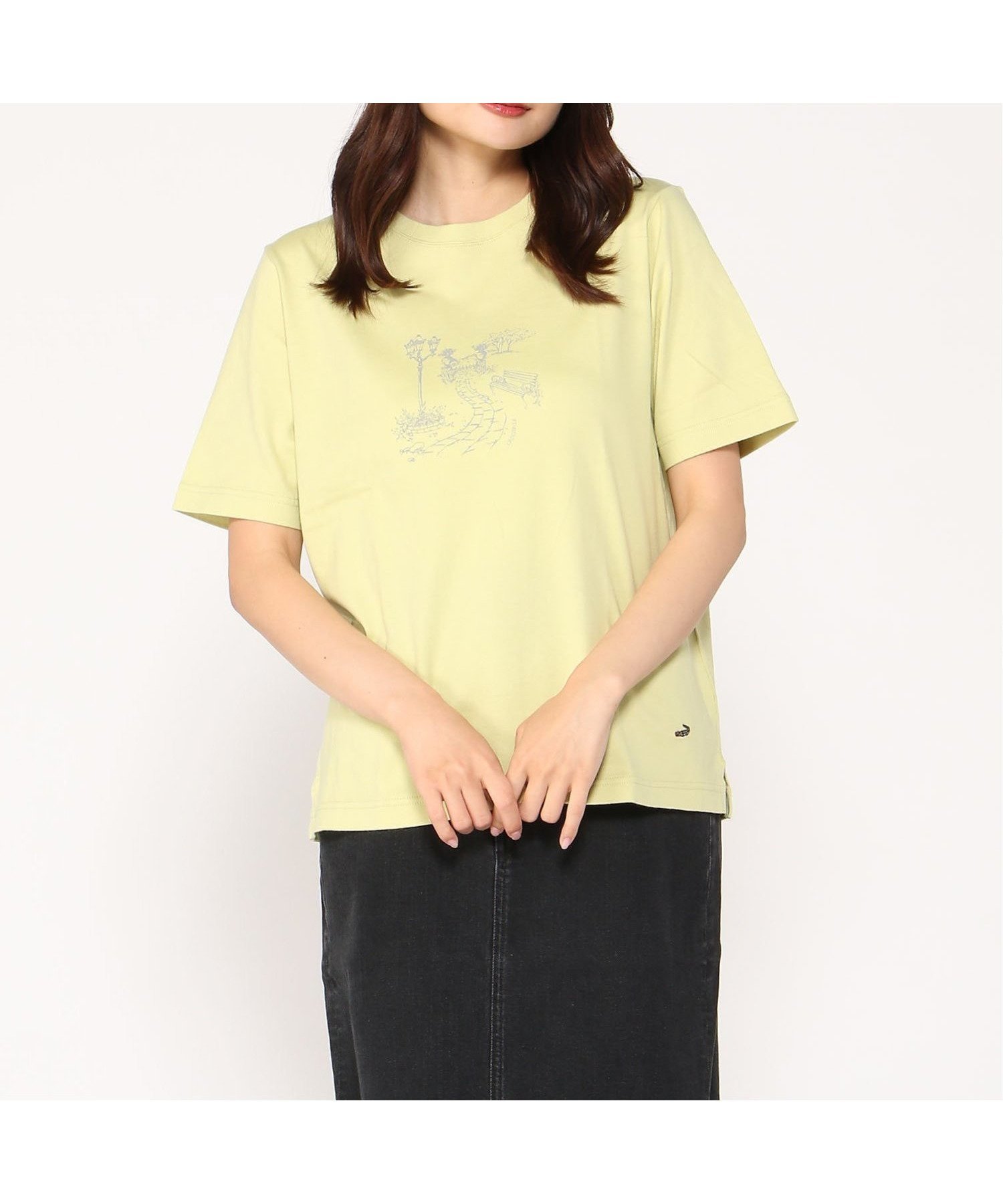 【クロコダイル/CROCODILE】のCROCODILE LADIES/天竺 プリント Tシャツ インテリア・キッズ・メンズ・レディースファッション・服の通販 founy(ファニー) 　ファッション　Fashion　レディースファッション　WOMEN　トップス・カットソー　Tops/Tshirt　シャツ/ブラウス　Shirts/Blouses　ロング / Tシャツ　T-Shirts　スタイリッシュ　Stylish　デニム　Denim　プリント　Print　ライトグリーン|ID: prp329100004074111 ipo3291000000028887830