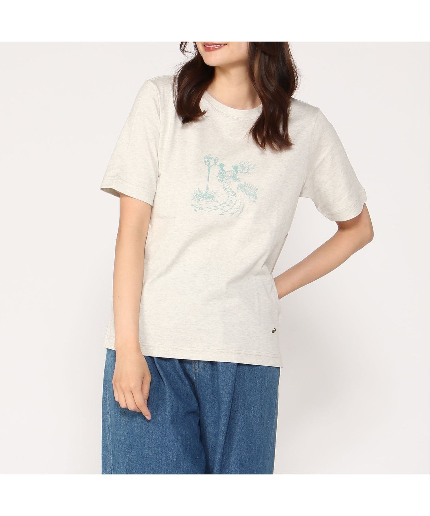 【クロコダイル/CROCODILE】のCROCODILE LADIES/天竺 プリント Tシャツ インテリア・キッズ・メンズ・レディースファッション・服の通販 founy(ファニー) 　ファッション　Fashion　レディースファッション　WOMEN　トップス・カットソー　Tops/Tshirt　シャツ/ブラウス　Shirts/Blouses　ロング / Tシャツ　T-Shirts　スタイリッシュ　Stylish　デニム　Denim　プリント　Print　ライトグレー|ID: prp329100004074111 ipo3291000000028887832