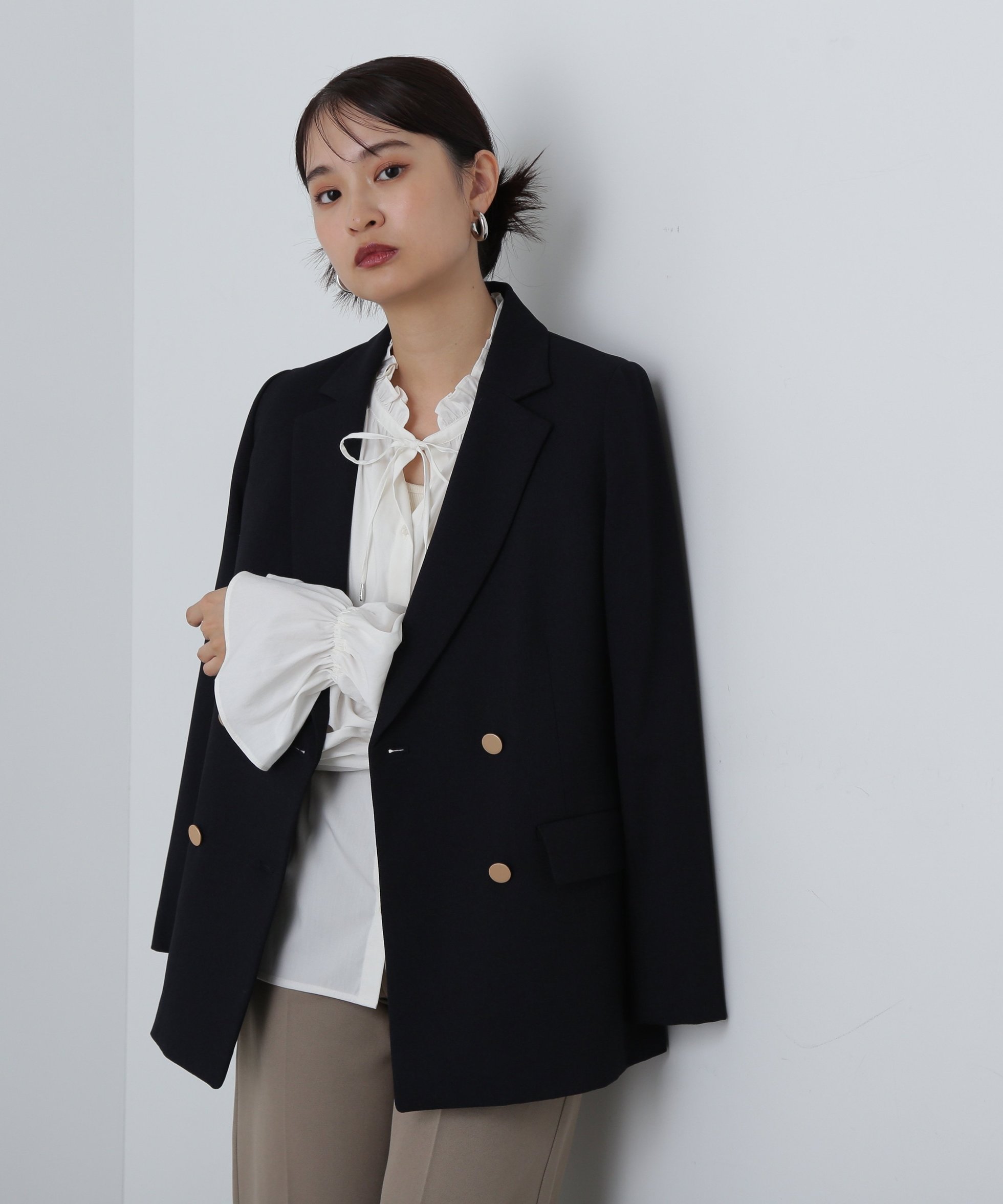 【エヌ ナチュラルビューティーベーシック/N.Natural Beauty basic】のダブルブレストテーラードジャケット《S Size Line》 24AW インテリア・キッズ・メンズ・レディースファッション・服の通販 founy(ファニー) 　ファッション　Fashion　レディースファッション　WOMEN　アウター　Coat Outerwear　ジャケット　Jackets　テーラードジャケット　Tailored Jackets　2024年　2024　2024-2025秋冬・A/W　Aw/Autumn/Winter/Fw/Fall/2024-2025　ジャケット　Jacket　ストライプ　Stripe　フロント　Front　マニッシュ　Mannish　メランジ　Melange　ネイビー|ID: prp329100004079933 ipo3291000000028677517