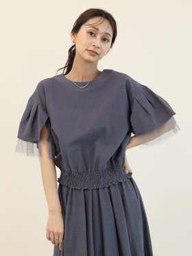 【ヴァン/Vin】のチュールスリーブリネンブラウス 人気、トレンドファッション・服の通販 founy(ファニー) ファッション Fashion レディースファッション WOMEN トップス・カットソー Tops/Tshirt シャツ/ブラウス Shirts/Blouses シャーリング Shirring チュール Tulle フェミニン Feminine ボトム Bottom リネン Linen 夏 Summer |ID:prp329100004090432