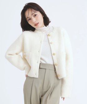 【アニュアンス/anuans】 ラクーンブレンドノーカラージャケット人気、トレンドファッション・服の通販 founy(ファニー) ファッション Fashion レディースファッション WOMEN アウター Coat Outerwear ジャケット Jackets ノーカラージャケット No Collar Leather Jackets インナー Inner カーディガン Cardigan ジャケット Jacket フロント Front メタル Metal 冬 Winter |ID:prp329100004094164