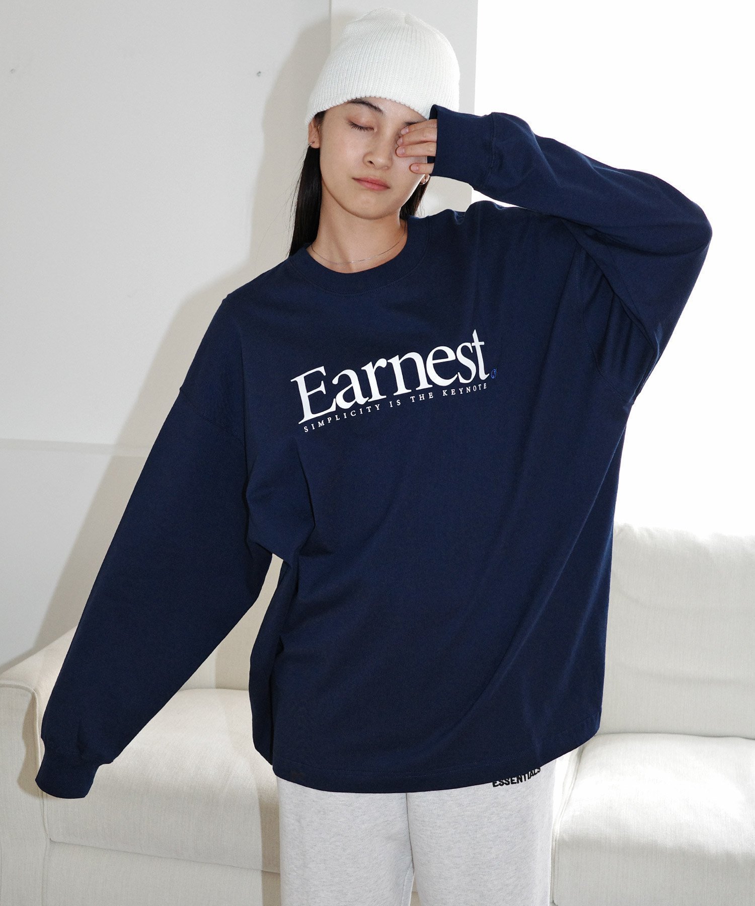 【その他のブランド/Other】のEarnest ロゴ プリント 長袖 Tシャツ ANME アンメ インテリア・キッズ・メンズ・レディースファッション・服の通販 founy(ファニー) 　ファッション　Fashion　レディースファッション　WOMEN　トップス・カットソー　Tops/Tshirt　シャツ/ブラウス　Shirts/Blouses　ロング / Tシャツ　T-Shirts　プリント　Print　ワンポイント　One Point　別注　Special Order　長袖　Long Sleeve　ネイビー|ID: prp329100004096505 ipo3291000000028901346