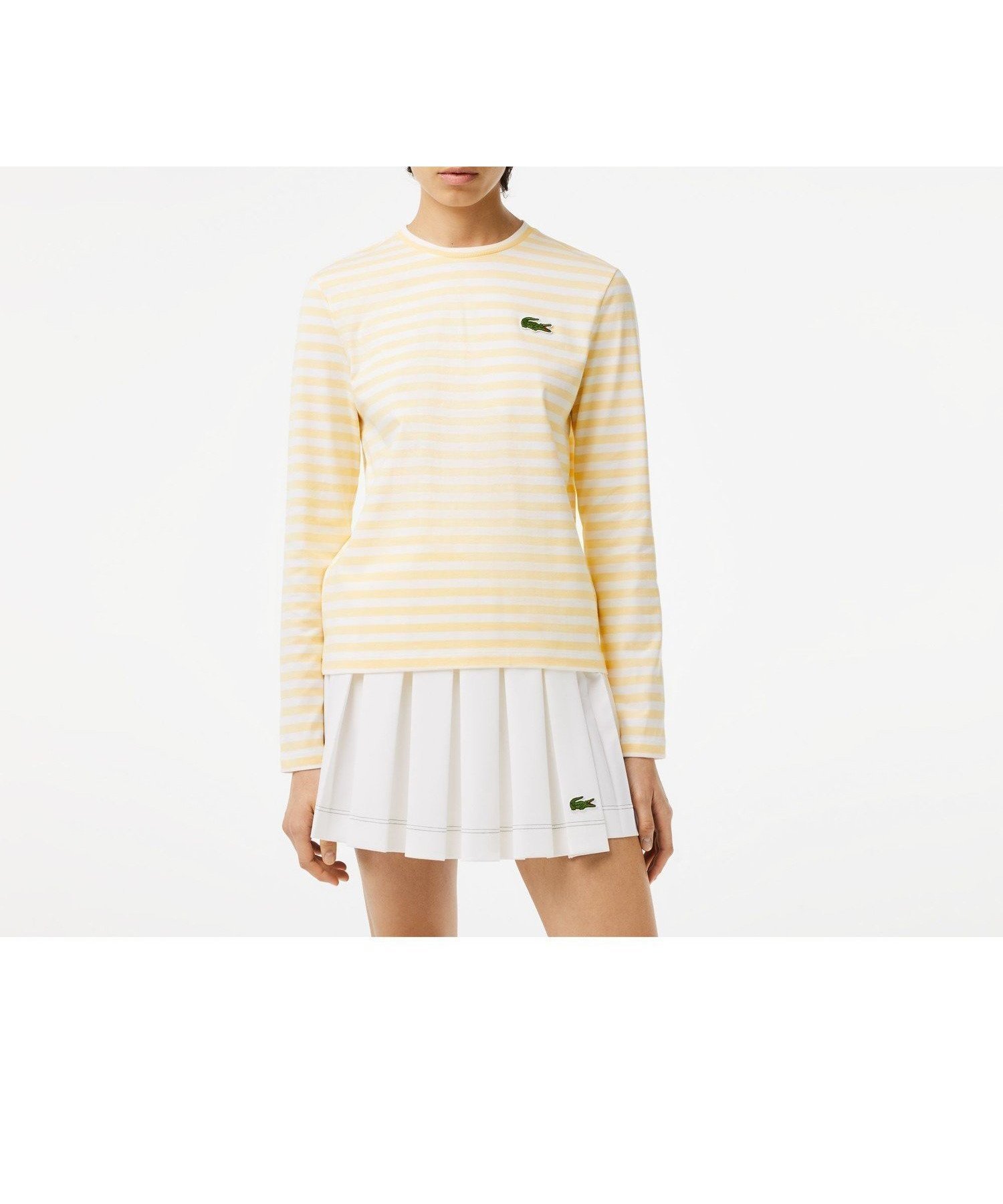 【ラコステ/LACOSTE】のベーシックボーダーTシャツ インテリア・キッズ・メンズ・レディースファッション・服の通販 founy(ファニー) 　ファッション　Fashion　レディースファッション　WOMEN　トップス・カットソー　Tops/Tshirt　シャツ/ブラウス　Shirts/Blouses　ロング / Tシャツ　T-Shirts　エレガント 上品　Elegant　ジャージ　Jersey　スリーブ　Sleeve　ベーシック　Basic　ボーダー　Border　ロング　Long　イエロー|ID: prp329100004100444 ipo3291000000028899157