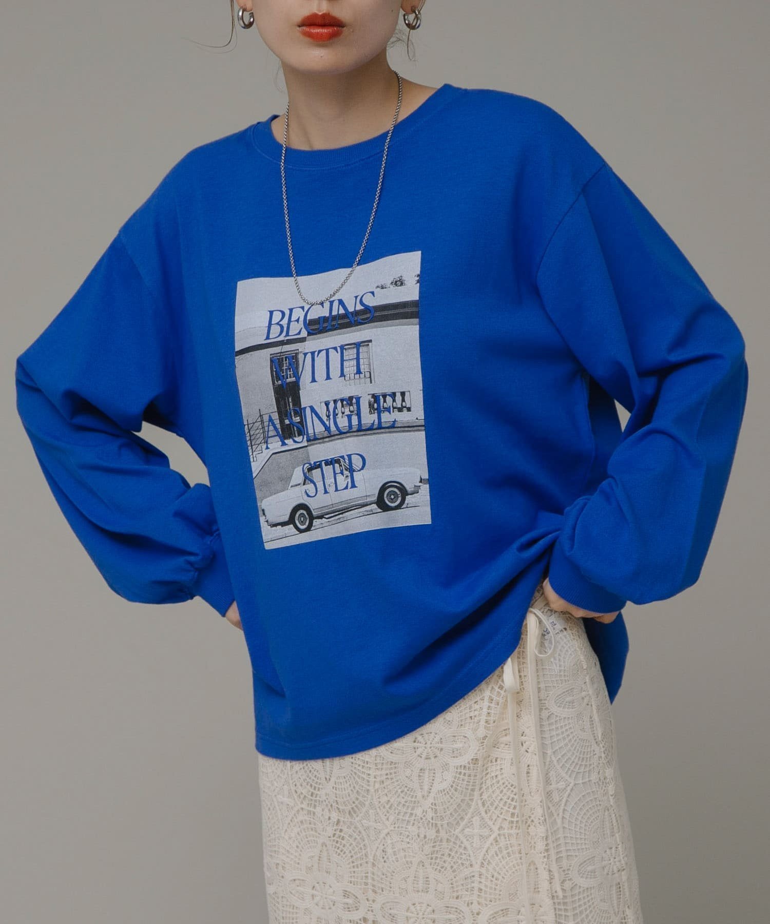 【サニーレーベル/Sonny Label / URBAN RESEARCH】のフォトプリントロングTシャツ インテリア・キッズ・メンズ・レディースファッション・服の通販 founy(ファニー) 　ファッション　Fashion　レディースファッション　WOMEN　トップス・カットソー　Tops/Tshirt　シャツ/ブラウス　Shirts/Blouses　ロング / Tシャツ　T-Shirts　2024年　2024　2024-2025秋冬・A/W　Aw/Autumn/Winter/Fw/Fall/2024-2025　A/W・秋冬　Aw・Autumn/Winter・Fw・Fall-Winter　冬　Winter　おすすめ　Recommend　インナー　Inner　スリーブ　Sleeve　デニム　Denim　プリント　Print　レース　Race　ロング　Long　羽織　Haori　ブルー|ID: prp329100004102010 ipo3291000000028568403