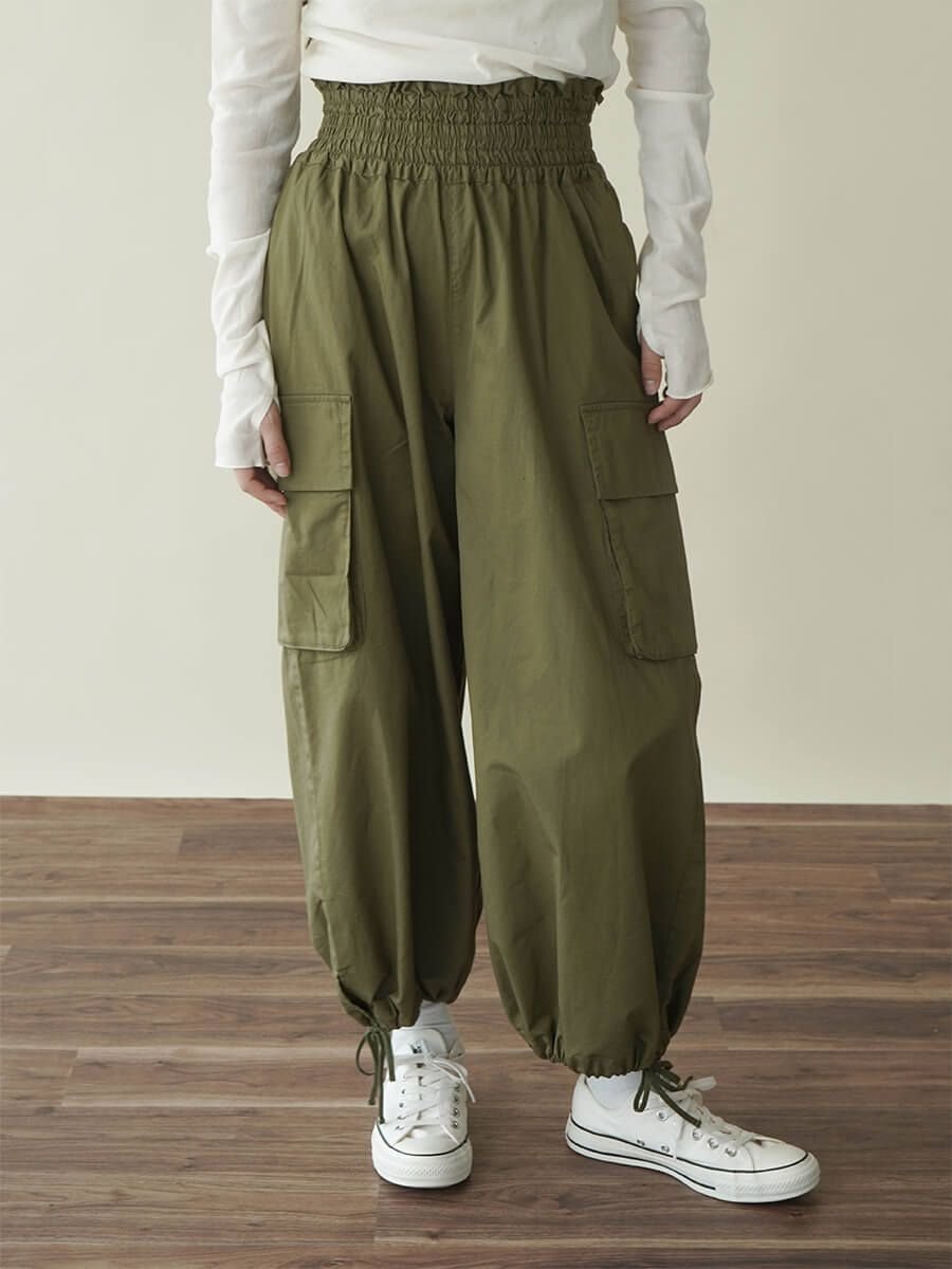 【ラシュッド/LASUD】のCotton parachute pants インテリア・キッズ・メンズ・レディースファッション・服の通販 founy(ファニー) 　ファッション　Fashion　レディースファッション　WOMEN　パンツ　Pants　コンパクト　Compact　シャーリング　Shirring　フェミニン　Feminine　カーキ|ID: prp329100004106941 ipo3291000000028941427