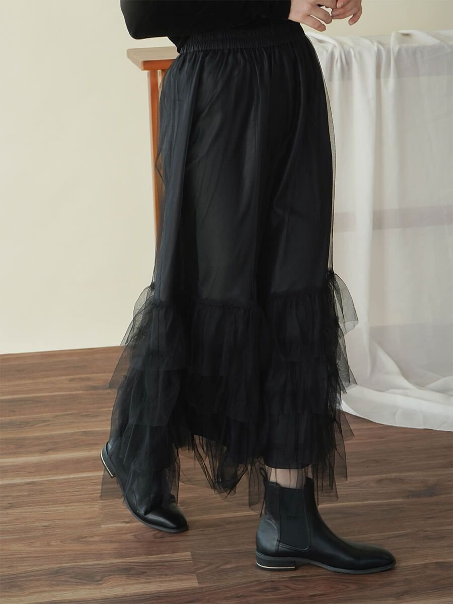 【ラシュッド/LASUD】のTulle tiered skirt インテリア・キッズ・メンズ・レディースファッション・服の通販 founy(ファニー) 　ファッション　Fashion　レディースファッション　WOMEN　スカート　Skirt　ティアードスカート　Tiered Skirts　チュール　Tulle　ティアード　Tiered　フェミニン　Feminine　ロング　Long　ブラック|ID: prp329100004107003 ipo3291000000029534292