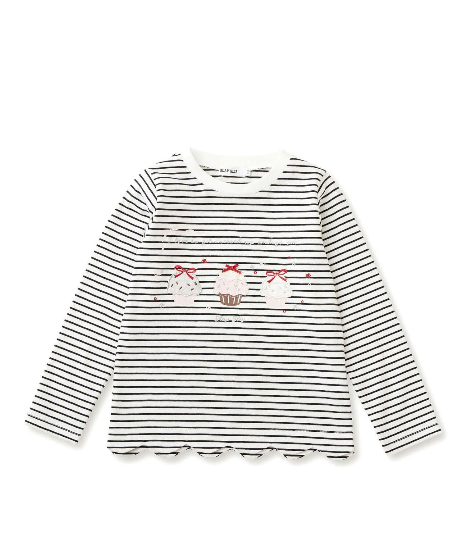 【その他のブランド/Other】の裾スカラップ香水ウサギカップケーキパッチ刺しゅう長袖Tシャツ(80~130cm) インテリア・キッズ・メンズ・レディースファッション・服の通販 founy(ファニー) 　ファッション　Fashion　キッズファッション　KIDS　イエロー　Yellow　ショート　Short　スカラップ　Scalloped　テクスチャー　Texture　デニム　Denim　長袖　Long Sleeve　フェミニン　Feminine　フレンチ　French　フロント　Front　ベーシック　Basic　ボーダー　Border　モチーフ　Motif　リボン　Ribbon　ロング　Long　A/W・秋冬　Aw・Autumn/Winter・Fw・Fall-Winter　おすすめ　Recommend　2024年　2024　エレガント 上品　Elegant　2024-2025秋冬・A/W　Aw/Autumn/Winter/Fw/Fall/2024-2025　ブラック系|ID: prp329100004117405 ipo3291000000028791165