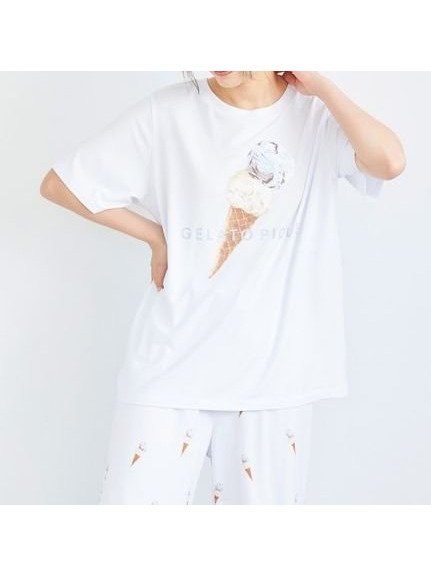 【ジェラート ピケ/gelato pique】のアイスクリームワンポイントTシャツ インテリア・キッズ・メンズ・レディースファッション・服の通販 founy(ファニー) 　ファッション　Fashion　レディースファッション　WOMEN　トップス・カットソー　Tops/Tshirt　シャツ/ブラウス　Shirts/Blouses　ロング / Tシャツ　T-Shirts　なめらか　Smooth　ショート　Short　ダブル　Double　ロング　Long　ワンポイント　One Point　BLU[086]|ID: prp329100004120531 ipo3291000000028828904