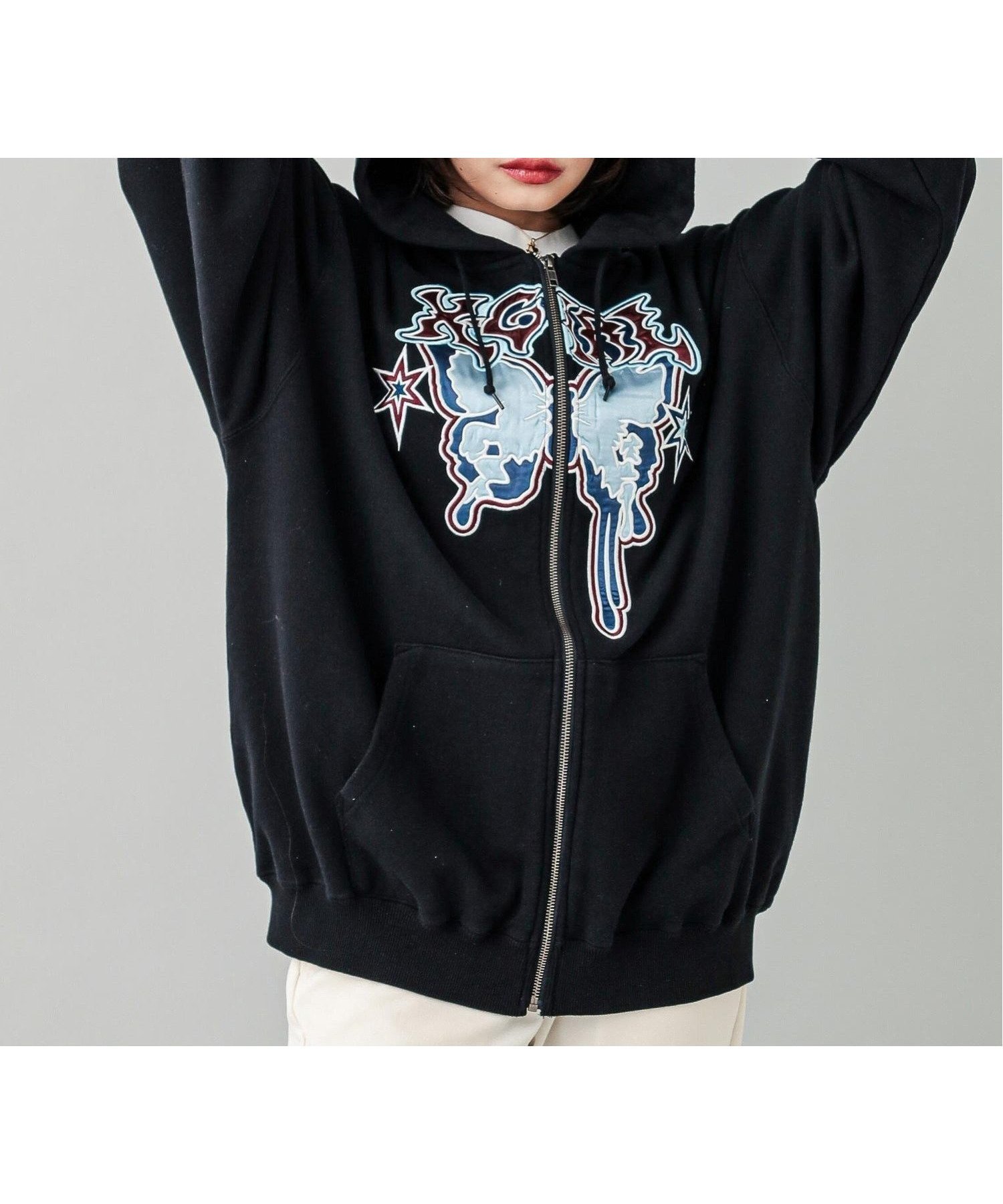 【エックスガール/X-girl】のBUTTERFLY ZIP UP HOODIE X-girl 人気、トレンドファッション・服の通販 founy(ファニー) 　ファッション　Fashion　レディースファッション　WOMEN　A/W・秋冬　Aw・Autumn/Winter・Fw・Fall-Winter　グラフィック　Graphic　サテン　Satin　スウェット　Sweat　バタフライ　Butterfly　ビッグ　Big　モチーフ　Motif　 other-1|ID: prp329100004121256 ipo3291000000028696901