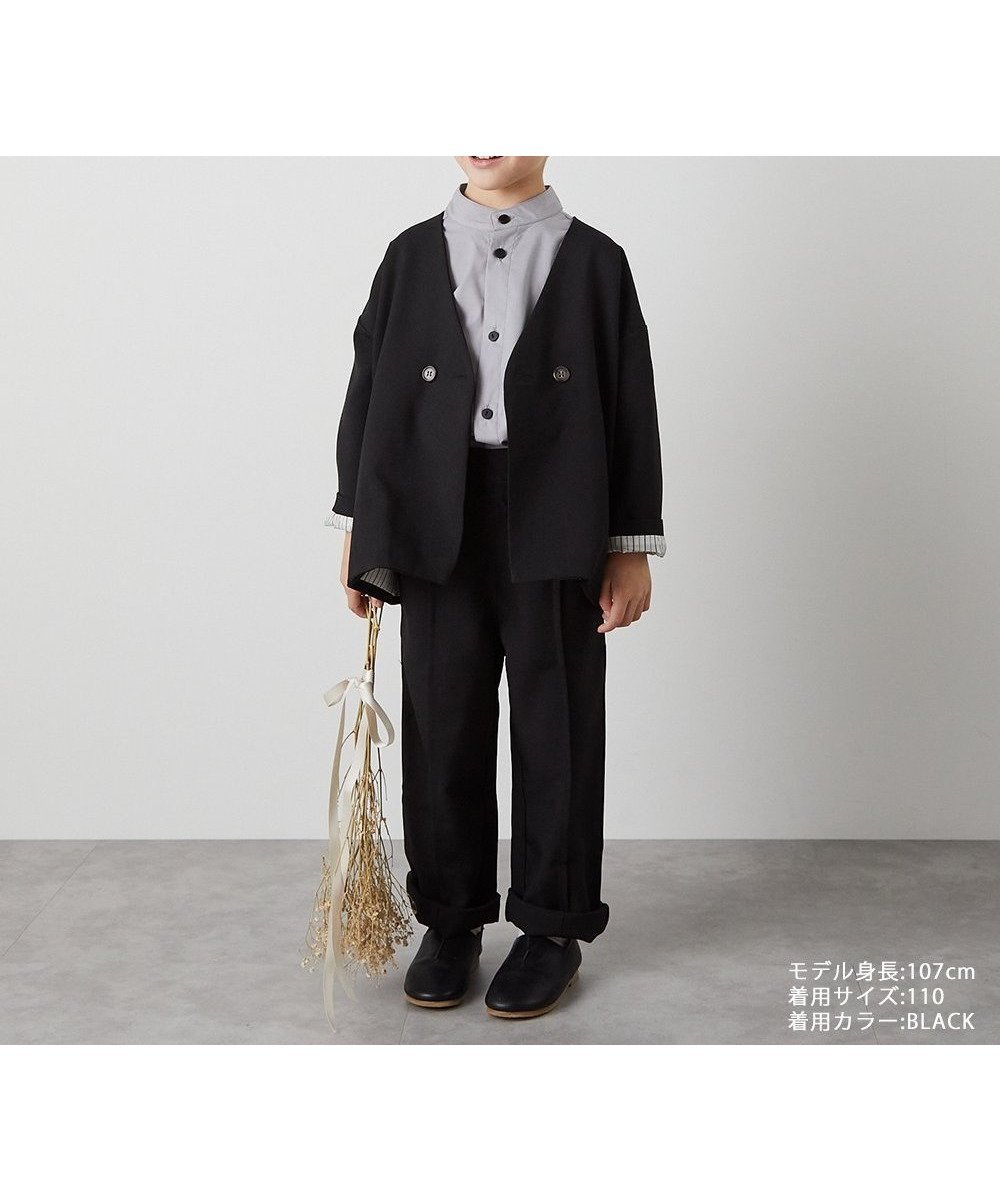 【リジェール/riziere / KIDS】のノーカラージャケットセットアップ(裏地ストライプ) インテリア・キッズ・メンズ・レディースファッション・服の通販 founy(ファニー) 　ファッション　Fashion　キッズファッション　Fashion for Kids　おすすめ　Recommended / Our Picks　インナー　Innerwear　カーディガン　Cardigan, Knitwear　ジャケット　Jacket, Outerwear　ストライプ　Stripe, Striped Pattern　スマート　Smart, Elegant　セットアップ　Set-Up, Coordinated Outfit　ポケット　Pocket, Pocket Detail　人気　Popular, Best Seller　入学式　Entrance Ceremony　結婚式　Wedding　BLACK|ID: prp329100004121397 ipo3291000000032727928