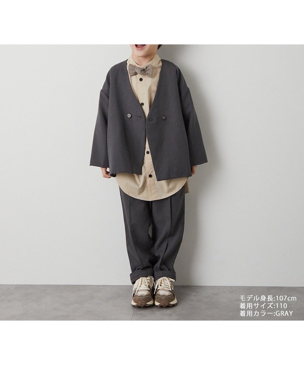 【リジェール/riziere / KIDS】のノーカラージャケットセットアップ(裏地ストライプ) インテリア・キッズ・メンズ・レディースファッション・服の通販 founy(ファニー) 　ファッション　Fashion　キッズファッション　Fashion for Kids　おすすめ　Recommended / Our Picks　インナー　Innerwear　カーディガン　Cardigan, Knitwear　ジャケット　Jacket, Outerwear　ストライプ　Stripe, Striped Pattern　スマート　Smart, Elegant　セットアップ　Set-Up, Coordinated Outfit　ポケット　Pocket, Pocket Detail　人気　Popular, Best Seller　入学式　Entrance Ceremony　結婚式　Wedding　GRAY|ID: prp329100004121397 ipo3291000000032727931