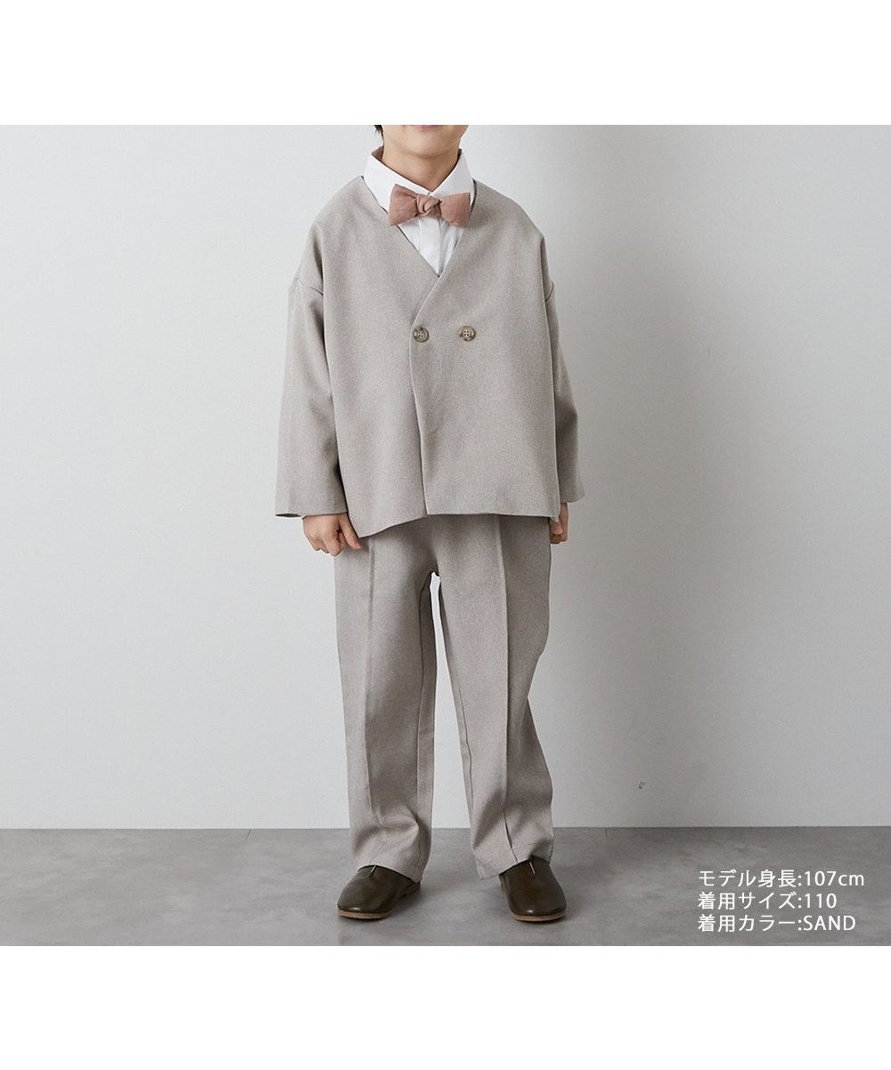 【リジェール/riziere / KIDS】のノーカラージャケットセットアップ(裏地ストライプ) インテリア・キッズ・メンズ・レディースファッション・服の通販 founy(ファニー) 　ファッション　Fashion　キッズファッション　Fashion for Kids　おすすめ　Recommended / Our Picks　インナー　Innerwear　カーディガン　Cardigan, Knitwear　ジャケット　Jacket, Outerwear　ストライプ　Stripe, Striped Pattern　スマート　Smart, Elegant　セットアップ　Set-Up, Coordinated Outfit　ポケット　Pocket, Pocket Detail　人気　Popular, Best Seller　入学式　Entrance Ceremony　結婚式　Wedding　SAND|ID: prp329100004121397 ipo3291000000032727932