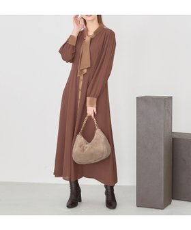 【アンデミュウ/Andemiu】のイソザイボウタイワンピース 人気、トレンドファッション・服の通販 founy(ファニー) ファッション Fashion レディースファッション WOMEN ワンピース Dress おすすめ Recommend カッティング Cutting サテン Satin シフォン Chiffon ジャケット Jacket エレガント 上品 Elegant 秋 Autumn/Fall |ID:prp329100004121739