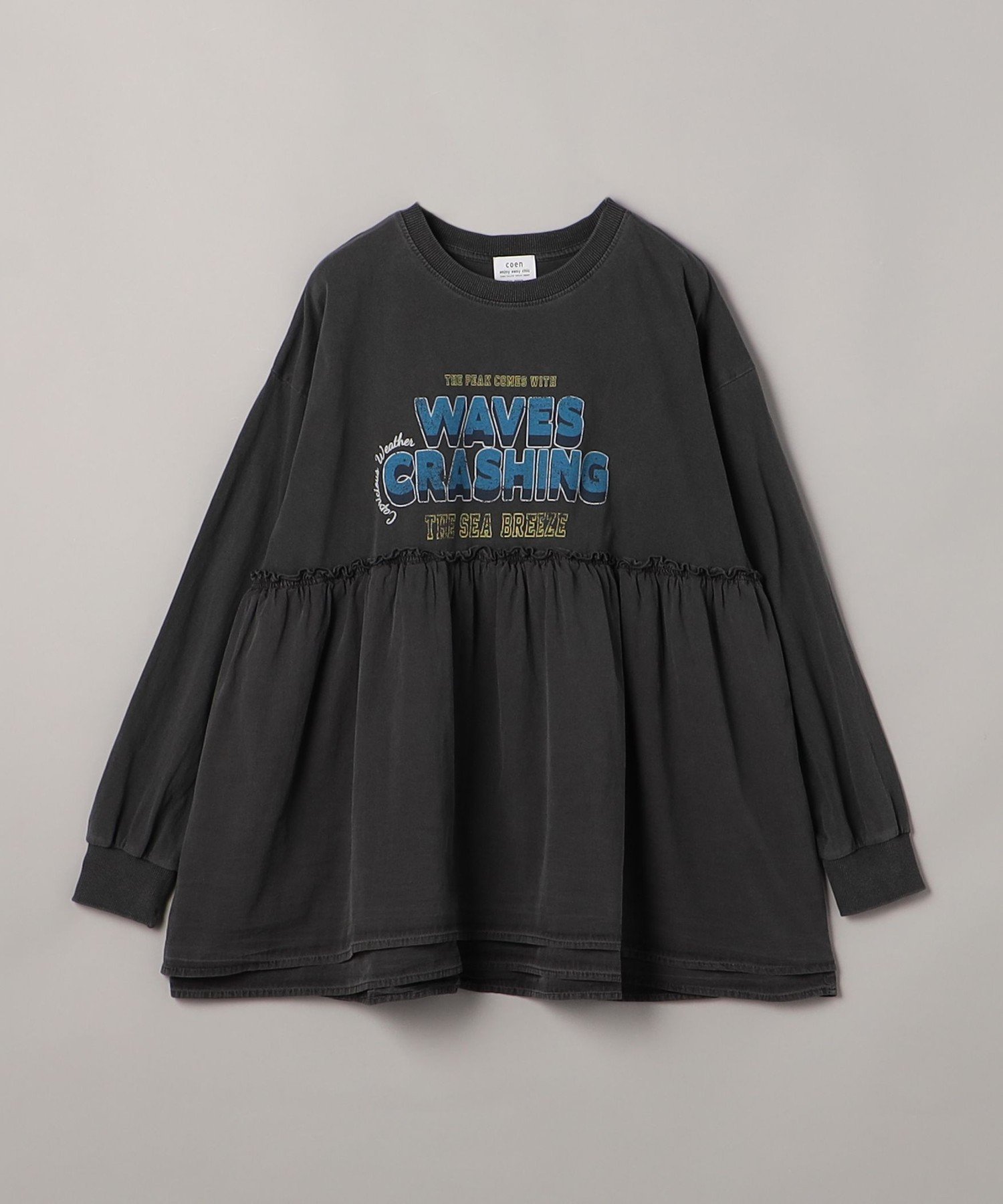 【コーエン/COEN】のフハクドッキングロゴプリントロングスリーブTシャツ インテリア・キッズ・メンズ・レディースファッション・服の通販 founy(ファニー) 　ファッション　Fashion　レディースファッション　WOMEN　トップス・カットソー　Tops/Tshirt　シャツ/ブラウス　Shirts/Blouses　ロング / Tシャツ　T-Shirts　おすすめ　Recommend　ガーリー　Girly　デニム　Denim　ドッキング　Docking　バランス　Balance　リメイク　Remake　DK.GRAY|ID: prp329100004129515 ipo3291000000028385837