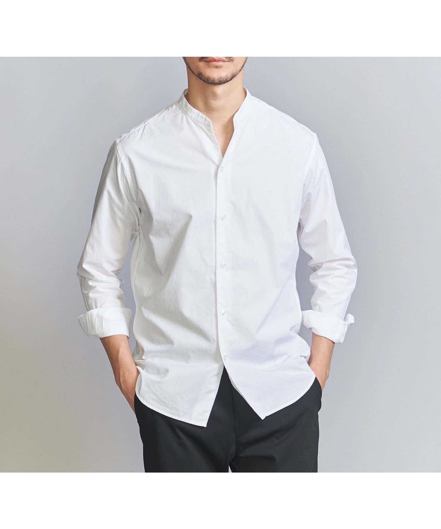 【ビューティ&ユース ユナイテッドアローズ/BEAUTY&YOUTH / UNITED ARROWS / MEN】の【WEB限定 WARDROBE SMART】コットン ポプリン バンドカラー スキッパー シャツ インテリア・キッズ・メンズ・レディースファッション・服の通販 founy(ファニー) 　ファッション　Fashion　メンズファッション　MEN　インナー　Inner　ジャケット　Jacket　スキッパー　Skipper　スマート　Smart　スラックス　Slacks　デニム　Denim　バランス　Balance　パターン　Pattern　ファブリック　Fabric　ブロード　Broad　おすすめ　Recommend　ビジネス 仕事 通勤　Business　WHITE|ID: prp329100004131115 ipo3291000000029063257