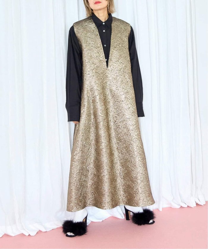 【シティーショップ/CITYSHOP】のGOLD JACQUARD DRESS ワンピース インテリア・キッズ・メンズ・レディースファッション・服の通販 founy(ファニー) https://founy.com/ ファッション Fashion レディースファッション WOMEN ワンピース Dress ドレス Party Dresses 2024年 2024 2024-2025秋冬・A/W Aw/Autumn/Winter/Fw/Fall/2024-2025 シンプル Simple プリーツ Pleats ポケット Pocket |ID: prp329100004131268 ipo3291000000028251366