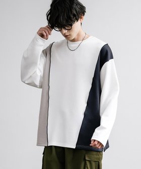 【ロッキーモンロー/Rocky Monroe】のメローステッチ・異素材切替長袖Tシャツ 人気、トレンドファッション・服の通販 founy(ファニー) ファッション Fashion レディースファッション WOMEN トップス・カットソー Tops/Tshirt シャツ/ブラウス Shirts/Blouses ロング / Tシャツ T-Shirts カーゴパンツ Cargo Pants 切替 Switching 吸水 Water Absorption シンプル Simple ストレッチ Stretch デニム Denim トレンド Trend 長袖 Long Sleeve フォルム Form プリーツ Pleats メンズ Mens リラックス Relax おすすめ Recommend |ID:prp329100004133760