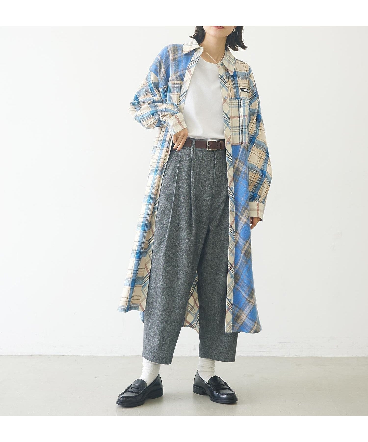 【ミルクフェド/MILKFED.】のPLAID PATCHWORK SHIRT DRESS インテリア・キッズ・メンズ・レディースファッション・服の通販 founy(ファニー) 　ファッション　Fashion　レディースファッション　WOMEN　トップス・カットソー　Tops/Tshirt　シャツ/ブラウス　Shirts/Blouses　ワンピース　Dress　ドレス　Party Dresses　おすすめ　Recommend　サテン　Satin　スウェット　Sweat　チェック　Check　ドレス　Dress　バランス　Balance　パッチワーク　Patchwork　ロング　Long　人気　Popularity　今季　This Season　LtBLUE|ID: prp329100004137832 ipo3291000000028342293