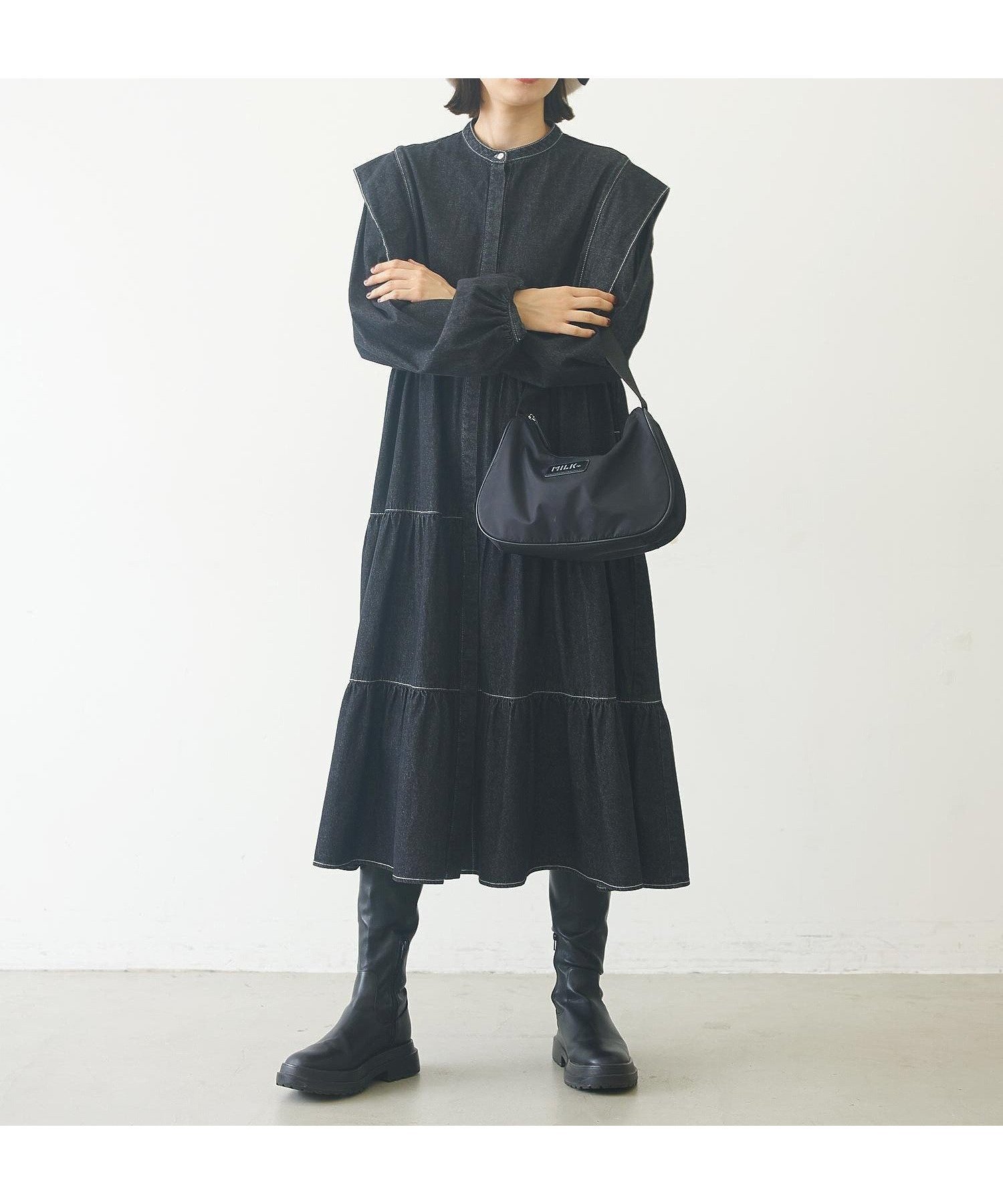 【ミルクフェド/MILKFED.】のDENIM TIERED DRESS 人気、トレンドファッション・服の通販 founy(ファニー) 　ファッション　Fashion　レディースファッション　WOMEN　ワンピース　Dress　ドレス　Party Dresses　おすすめ　Recommend　ガウン　Gown　スクエア　Square　スリーブ　Sleeve　デニム　Denim　バランス　Balance　ロング　Long　 other-1|ID: prp329100004137834 ipo3291000000028342306