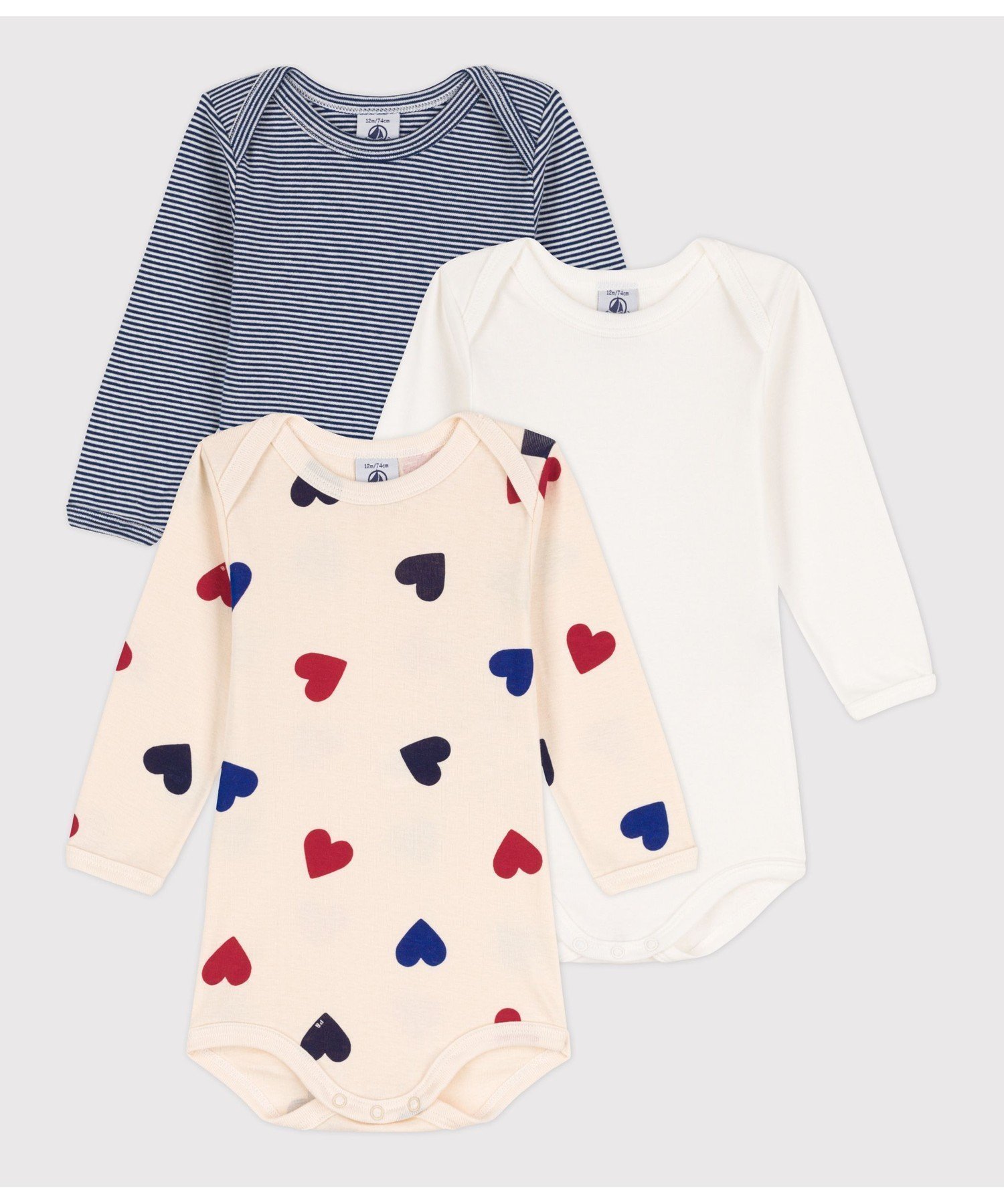 【プチバトー/PETIT BATEAU / KIDS】の長袖ボディ3枚組 人気、トレンドファッション・服の通販 founy(ファニー) 　ファッション　Fashion　キッズファッション　KIDS　おすすめ　Recommend　ギフト プレゼント　Gift Present　シンプル　Simple　プリント　Print　ボーダー　Border　人気　Popularity　長袖　Long Sleeve　 other-1|ID: prp329100004138309 ipo3291000000028515010