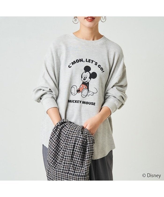 【フリークスストア/FREAK'S STORE】の別注/Mickey Mouse/ミッキーマウス ワッフル プリント ロングスリーブ Tシャツ【限定展開】 24AW インテリア・キッズ・メンズ・レディースファッション・服の通販 founy(ファニー) 　ファッション　Fashion　レディースファッション　WOMEN　トップス・カットソー　Tops/Tshirt　シャツ/ブラウス　Shirts/Blouses　ロング / Tシャツ　T-Shirts　2024年　2024　2024-2025秋冬・A/W　Aw/Autumn/Winter/Fw/Fall/2024-2025　A/W・秋冬　Aw・Autumn/Winter・Fw・Fall-Winter　冬　Winter　ショルダー　Shoulder　スペシャル　Special　スリーブ　Sleeve　ドロップ　Drop　ビッグ　Big　プリント　Print　ボトム　Bottom　ラウンド　Round　ロング　Long　ワッフル　Waffle　別注　Special Order　杢グレー|ID: prp329100004139257 ipo3291000000028887132