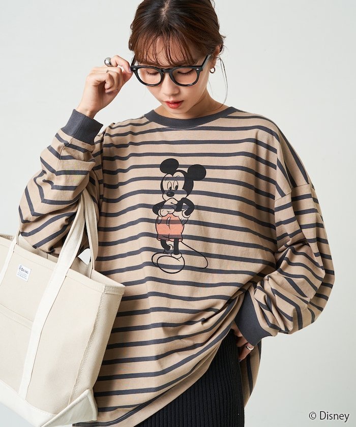 【フリークスストア/FREAK'S STORE】の別注/Mickey Mouse/ミッキーマウス ボーダーロングスリーブTシャツ【限定展開】 24AW インテリア・キッズ・メンズ・レディースファッション・服の通販 founy(ファニー) 　ファッション　Fashion　レディースファッション　WOMEN　トップス・カットソー　Tops/Tshirt　シャツ/ブラウス　Shirts/Blouses　ロング / Tシャツ　T-Shirts　2024年　2024　2024-2025秋冬・A/W　Aw/Autumn/Winter/Fw/Fall/2024-2025　A/W・秋冬　Aw・Autumn/Winter・Fw・Fall-Winter　冬　Winter　スペシャル　Special　スリーブ　Sleeve　プリント　Print　ボーダー　Border　ロング　Long　ヴィンテージ　Vintage　別注　Special Order　ベージュ×スミクロ|ID: prp329100004139259 ipo3291000000028904056