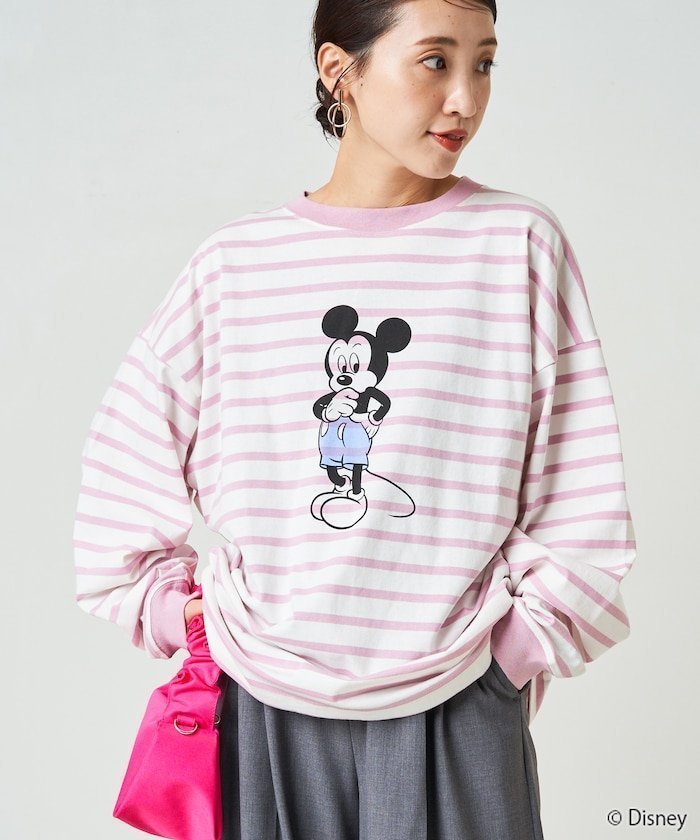 【フリークスストア/FREAK'S STORE】の別注/Mickey Mouse/ミッキーマウス ボーダーロングスリーブTシャツ【限定展開】 24AW インテリア・キッズ・メンズ・レディースファッション・服の通販 founy(ファニー) 　ファッション　Fashion　レディースファッション　WOMEN　トップス・カットソー　Tops/Tshirt　シャツ/ブラウス　Shirts/Blouses　ロング / Tシャツ　T-Shirts　2024年　2024　2024-2025秋冬・A/W　Aw/Autumn/Winter/Fw/Fall/2024-2025　A/W・秋冬　Aw・Autumn/Winter・Fw・Fall-Winter　冬　Winter　スペシャル　Special　スリーブ　Sleeve　プリント　Print　ボーダー　Border　ロング　Long　ヴィンテージ　Vintage　別注　Special Order　ピンク×オフホワイト|ID: prp329100004139259 ipo3291000000028904057