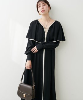 【ナチュラルクチュール/natural couture】の【mamamo】配色パイピングフリル衿ワンピース 人気、トレンドファッション・服の通販 founy(ファニー) ファッション Fashion レディースファッション WOMEN ワンピース Dress 2024年 2024 2024-2025秋冬・A/W Aw/Autumn/Winter/Fw/Fall/2024-2025 カーディガン Cardigan ジップ Zip ジャケット Jacket ジョーゼット Georgette フロント Front ポケット Pocket ロング Long 楽ちん Easy |ID:prp329100004139890