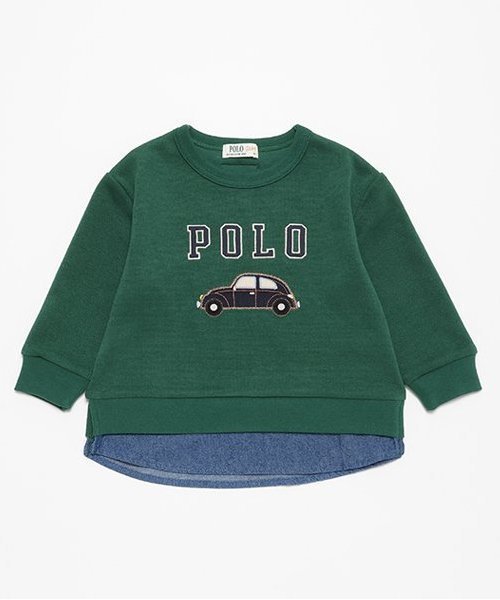 【その他のブランド/Other】の【POLO BCS】ロゴアップリケ長袖Tシャツ インテリア・キッズ・メンズ・レディースファッション・服の通販 founy(ファニー) 　ファッション　Fashion　キッズファッション　KIDS　スリット　Slit　フロント　Front　長袖　Long Sleeve　グリーン|ID: prp329100004141998 ipo3291000000028841962