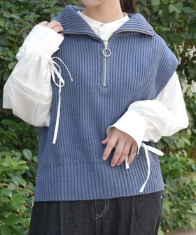 【アクシーズファム/axes femme】のハーフジップニットベスト 人気、トレンドファッション・服の通販 founy(ファニー) ファッション Fashion レディースファッション WOMEN アウター Coat Outerwear トップス・カットソー Tops/Tshirt ニット Knit Tops ベスト/ジレ Gilets/Vests おすすめ Recommend スリット Slit パール Pearl ビッグ Big フェミニン Feminine ベスト Vest リボン Ribbon 畦 Ridge |ID:prp329100004147218