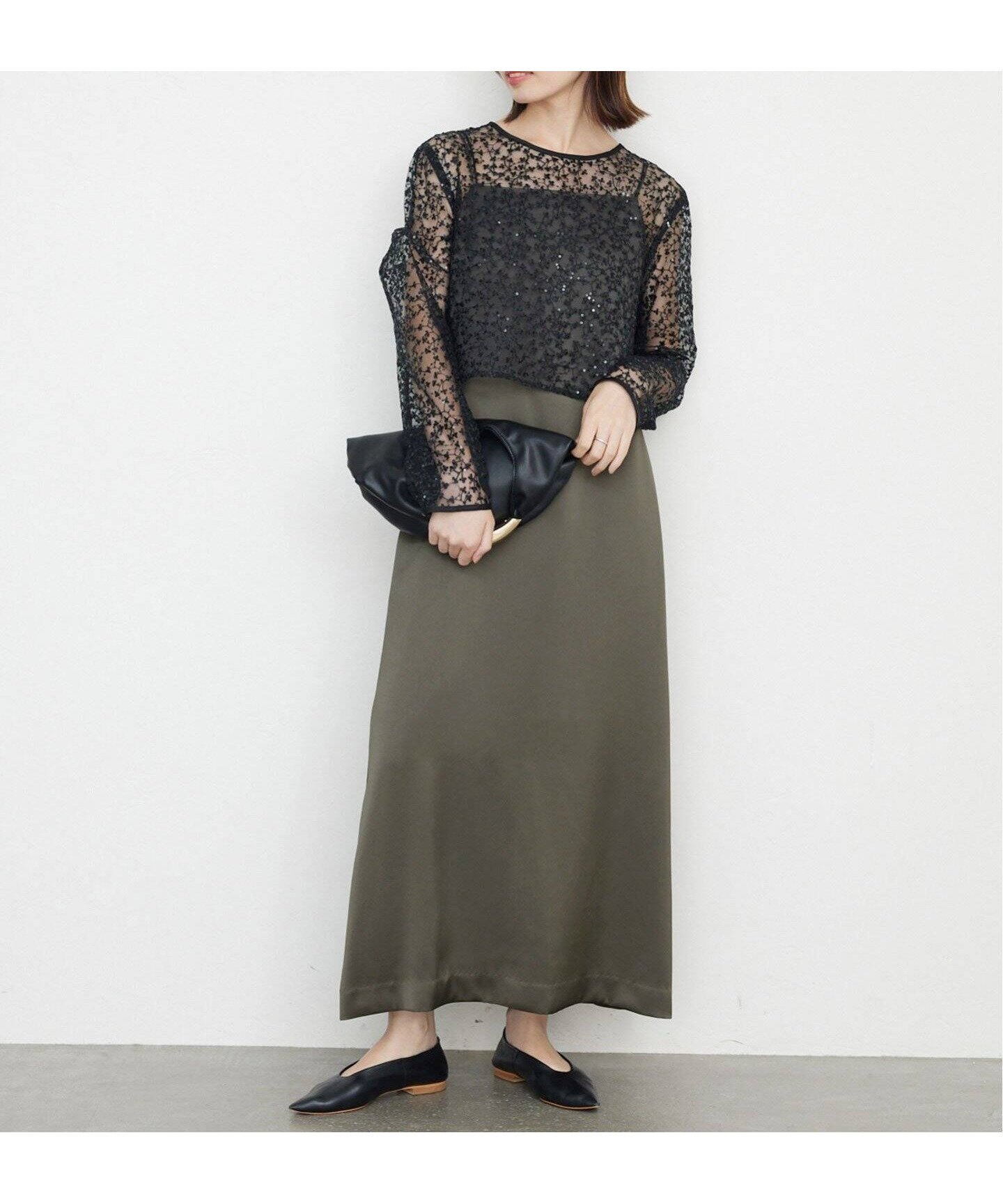 【スローブ イエナ/SLOBE IENA】のhabi Spangle ブラウス*Cami Dress インテリア・キッズ・メンズ・レディースファッション・服の通販 founy(ファニー) 　ファッション　Fashion　レディースファッション　WOMEN　トップス・カットソー　Tops/Tshirt　シャツ/ブラウス　Shirts/Blouses　ワンピース　Dress　ドレス　Party Dresses　サテン　Satin　スパンコール　Sequins　チュール　Tulle　おすすめ　Recommend　2024年　2024　結婚式　Wedding Ceremony　2024-2025秋冬・A/W　Aw/Autumn/Winter/Fw/Fall/2024-2025　カーキ|ID: prp329100004147489 ipo3291000000028501433