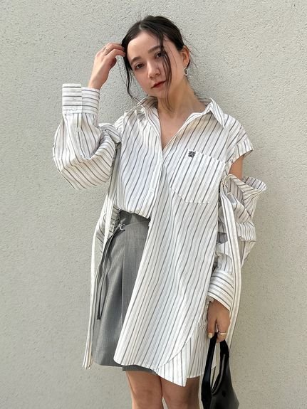 【スナイデル/SNIDEL】のシャツミニワンピース 人気、トレンドファッション・服の通販 founy(ファニー) 　ファッション　Fashion　レディースファッション　WOMEN　ワンピース　Dress　おすすめ　Recommend　ウェーブ　Wave　シャツワンピ　Shirt Dress　ストライプ　Stripe　ストレート　Straight　チュニック　Tunic　フレア　Flare　ポケット　Pocket　リボン　Ribbon　無地　Plain Color　 other-1|ID: prp329100004150136 ipo3291000000028550488