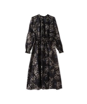 【ロートレ アモン/LAUTRE AMONT】のドローイングフラワープリントワンピース 人気、トレンドファッション・服の通販 founy(ファニー) ファッション Fashion レディースファッション WOMEN ワンピース Dress シャーリング Shirring シルク Silk ハイネック High Neck リボン Ribbon |ID:prp329100004150951