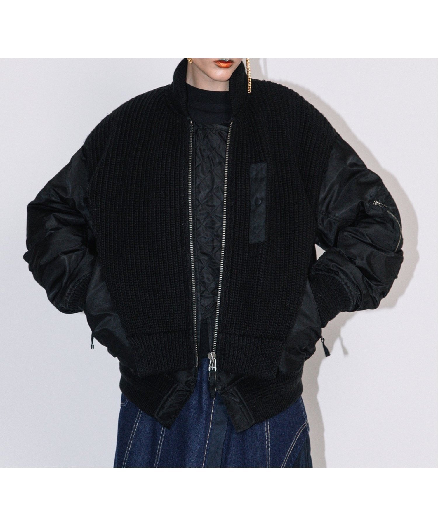 【アウラアイラ/AULA AILA】のMA-1 KNIT COMBINATION BLOUSON 人気、トレンドファッション・服の通販 founy(ファニー) 　ファッション　Fashion　レディースファッション　WOMEN　アウター　Coat Outerwear　ブルゾン　Blouson/Jackets　MA-1　MA-1　トップス・カットソー　Tops/Tshirt　ニット　Knit Tops　キルト　Quilt　ギャザー　Gather　ジップ　Zip　センター　Center　フロント　Front　ブルゾン　Blouson　ポケット　Pocket　ワッフル　Waffle　畦　Ridge　 other-1|ID: prp329100004151041 ipo3291000000028695770