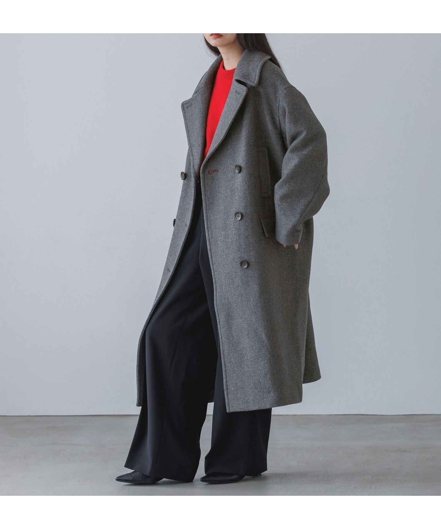 【ローリーズファーム/LOWRYS FARM】の【yuw】ロングPコート 人気、トレンドファッション・服の通販 founy(ファニー) 　ファッション　Fashion　レディースファッション　WOMEN　アウター　Coat Outerwear　コート　Coats　Pコート　Pea Coats　バランス　Balance　ロング　Long　 other-1|ID: prp329100004151064 ipo3291000000028563408