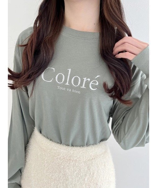 【その他のブランド/Other】のCOLOREラメロゴロングスリーブTシャツ インテリア・キッズ・メンズ・レディースファッション・服の通販 founy(ファニー) 　ファッション　Fashion　レディースファッション　WOMEN　トップス・カットソー　Tops/Tshirt　シャツ/ブラウス　Shirts/Blouses　ロング / Tシャツ　T-Shirts　スリーブ　Sleeve　ロング　Long　カーキ|ID: prp329100004151305 ipo3291000000028758992