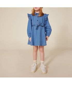 【プチバトー/PETIT BATEAU / KIDS】のデニム長袖ワンピース 人気、トレンドファッション・服の通販 founy(ファニー) ファッション Fashion キッズファッション KIDS ワンピース Dress/Kids シンプル Simple デニム Denim フリル Frills 人気 Popularity 長袖 Long Sleeve |ID:prp329100004151428