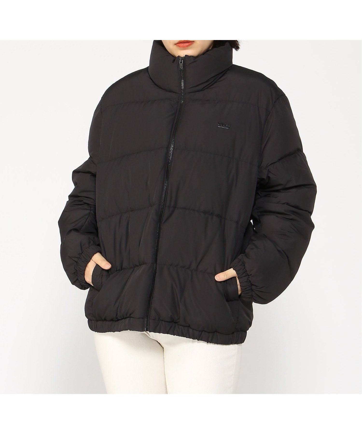 【ゲス/GUESS】のUNI Down Jacket インテリア・キッズ・メンズ・レディースファッション・服の通販 founy(ファニー) 　ファッション　Fashion　レディースファッション　WOMEN　アウター　Coat Outerwear　ジャケット　Jackets　スタンド　Stand　ダウン　Down　ブラック|ID: prp329100004152159 ipo3291000000028584846