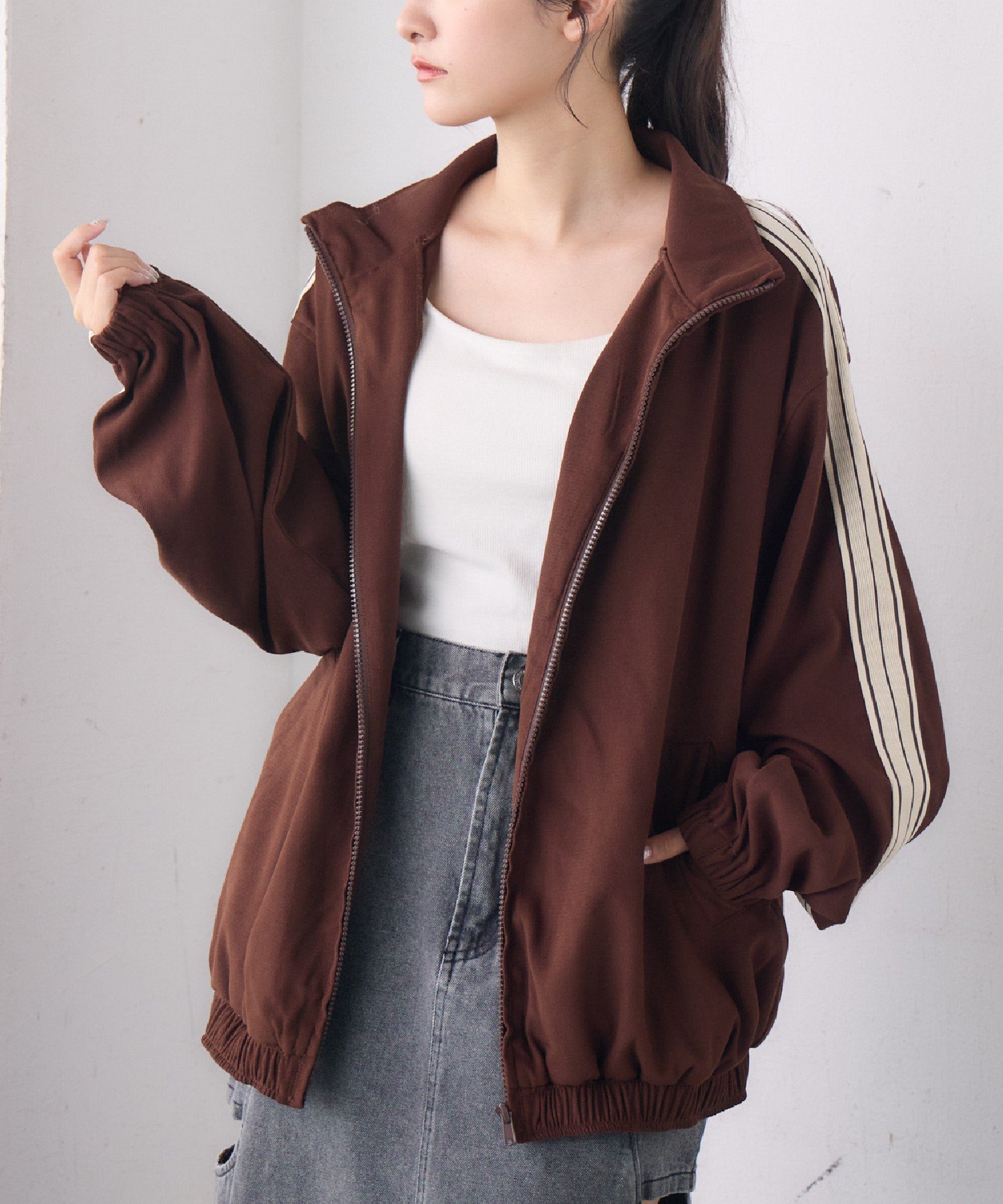 【レトロガール/RETRO GIRL】のカルゼトラックJK インテリア・キッズ・メンズ・レディースファッション・服の通販 founy(ファニー) 　ファッション　Fashion　レディースファッション　WOMEN　ジャケット　Jacket　セットアップ　Set Up　トレンド　Trend　ベーシック　Basic　秋　Autumn/Fall　羽織　Haori　ブラウン|ID: prp329100004153653 ipo3291000000028901299