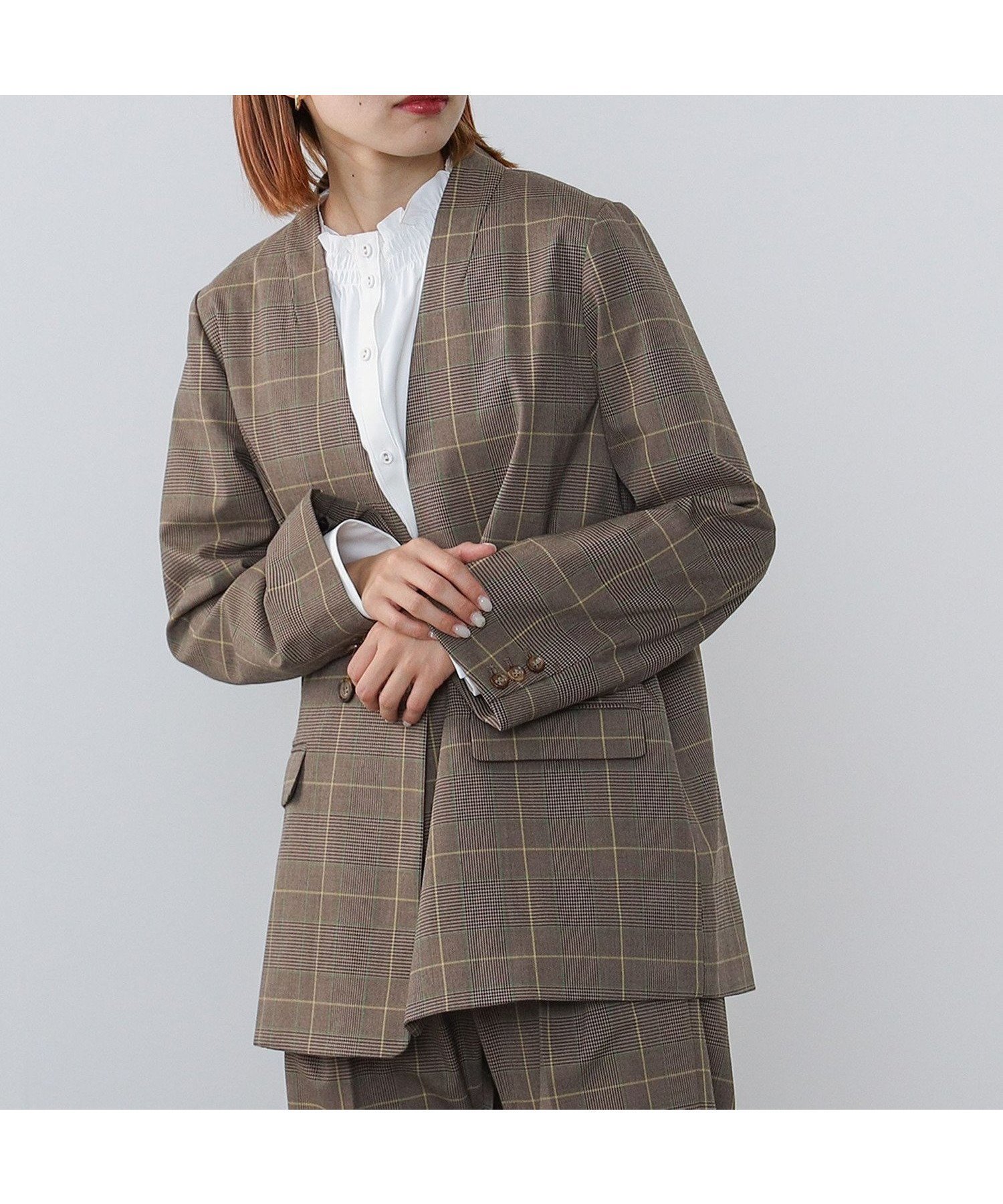 【その他のブランド/Other】のノーカラーチェック ジャケット 人気、トレンドファッション・服の通販 founy(ファニー) 　ファッション　Fashion　レディースファッション　WOMEN　アウター　Coat Outerwear　ジャケット　Jackets　おすすめ　Recommend　クール　Cool　ジャケット　Jacket　チェック　Check　デニム　Denim　プリーツ　Pleats　ワイド　Wide　秋　Autumn/Fall　 other-1|ID: prp329100004155056 ipo3291000000028627521