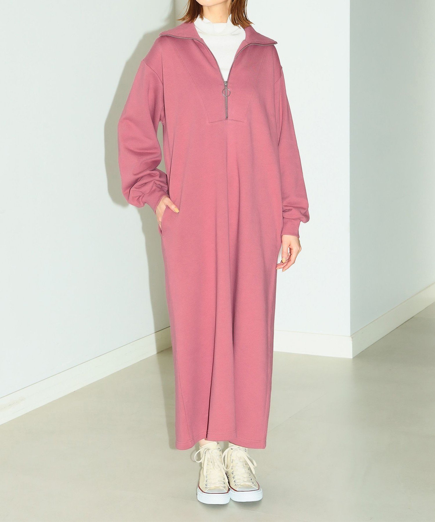 【その他のブランド/Other】のハーフジップ 裏毛 ワンピース 人気、トレンドファッション・服の通販 founy(ファニー) 　ファッション　Fashion　レディースファッション　WOMEN　ワンピース　Dress　スリット　Slit　タートルネック　Turtleneck　ポケット　Pocket　ロング　Long　 other-1|ID: prp329100004155965 ipo3291000000028643046