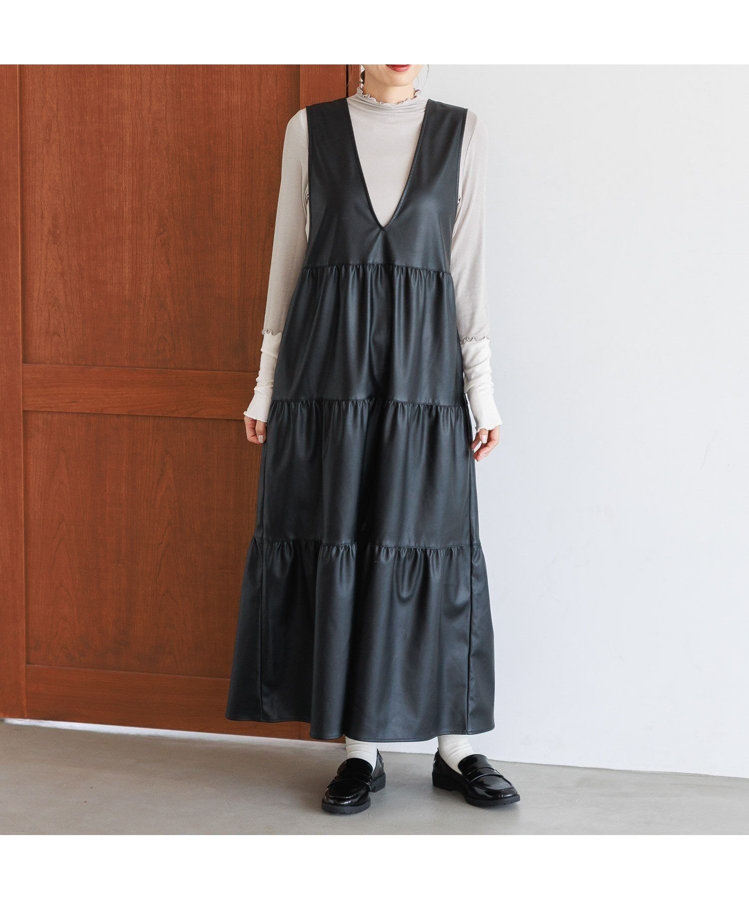 【ラコレ/LAKOLE】のFLティアードワンピース 人気、トレンドファッション・服の通販 founy(ファニー) 　ファッション　Fashion　レディースファッション　WOMEN　ワンピース　Dress　インナー　Inner　カットソー　Cut And Sew　タートル　Turtle　ティアードワンピース　Tiered Dress　フェイクレザー　Faux Leather　リボン　Ribbon　エレガント 上品　Elegant　 other-1|ID: prp329100004156023 ipo3291000000028643429