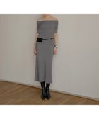 【ミエリインヴァリアント/MIELIINVARIANT】のGather Off Shoulder Contrast Knit Dress GRAY|ID: prp329100004156049 ipo3291000000028643584