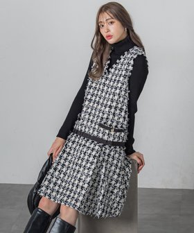 【クイーンズ コート/QUEENS COURT】の千鳥ツイードジャンスカ 人気、トレンドファッション・服の通販 founy(ファニー) ファッション Fashion レディースファッション WOMEN おすすめ Recommend クラシカル Classical ジャケット Jacket ツィード Tweed ツイード Tweed フリンジ Fringe |ID:prp329100004156119