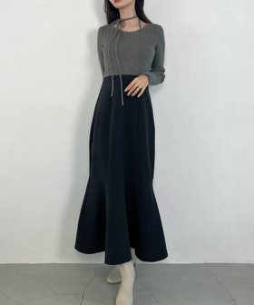 【ジュノア/JUNOAH】のリブニットリボンチョーカーワンピース 人気、トレンドファッション・服の通販 founy(ファニー) ファッション Fashion レディースファッション WOMEN ワンピース Dress |ID:prp329100004157891