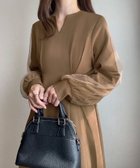 【ジュノア/JUNOAH】のFILLOU キーネックフレアワンピース 人気、トレンドファッション・服の通販 founy(ファニー) ファッション Fashion レディースファッション WOMEN ワンピース Dress チュール Tulle thumbnail ダークベージュ|ID: prp329100004157903 ipo3291000000028675982