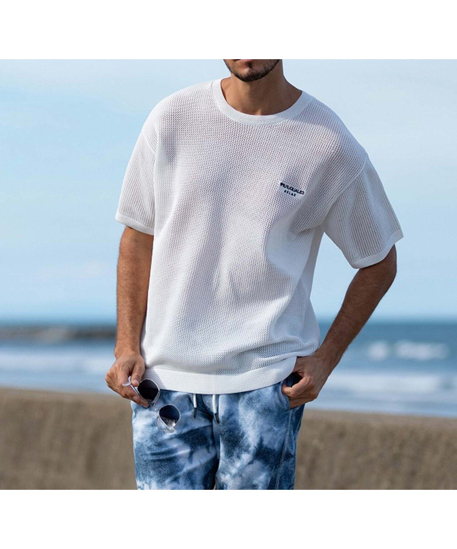 【シフォン/SHIFFON / MEN】の1PIU1UGUALE3 RELAX/UST-24016 メッシュニット半袖Tシャツ インテリア・キッズ・メンズ・レディースファッション・服の通販 founy(ファニー) 　ファッション　Fashion　メンズファッション　MEN　吸水　Water Absorption　シンプル　Simple　フィット　Fit　半袖　Short Sleeve　メッシュ　Mesh　リラックス　Relax　white|ID: prp329100004161849 ipo3291000000028736055