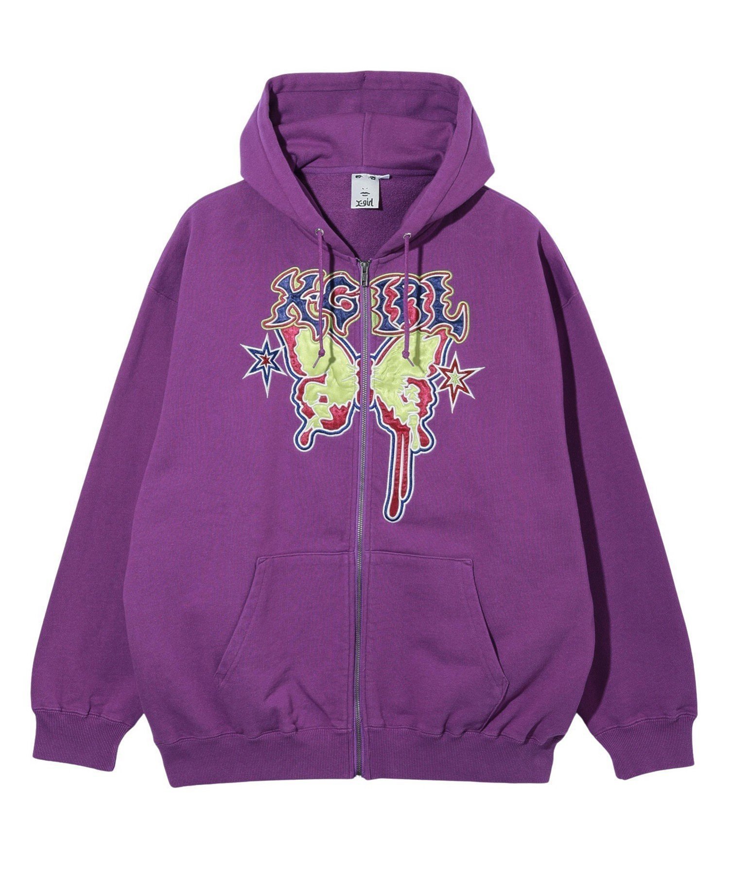 【エックスガール/X-girl】のBUTTERFLY ZIP UP HOODIE インテリア・キッズ・メンズ・レディースファッション・服の通販 founy(ファニー) 　ファッション　Fashion　レディースファッション　WOMEN　A/W・秋冬　Aw・Autumn/Winter・Fw・Fall-Winter　おすすめ　Recommend　カーゴパンツ　Cargo Pants　グラフィック　Graphic　サテン　Satin　スウェット　Sweat　デニム　Denim　バタフライ　Butterfly　ビッグ　Big　ミニスカート　Mini Skirt　モチーフ　Motif　定番　Standard　PURPLE|ID: prp329100004162192 ipo3291000000028993392